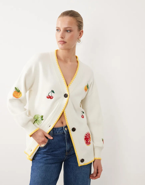  Never Fully Dressed Knitted Fruit Cardigan In Cream White 