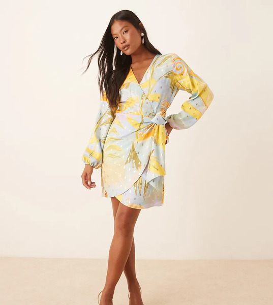  Never Fully Dressed Petite Balloon Sleeve Metallic Mini In Sun Print Multi 