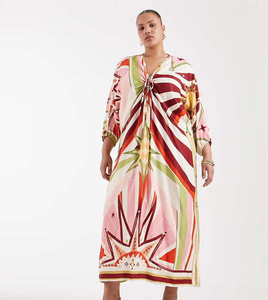  Never Fully Dressed Plus Cirque Toria Batwing Midaxi Dress In All Over Multi Print 