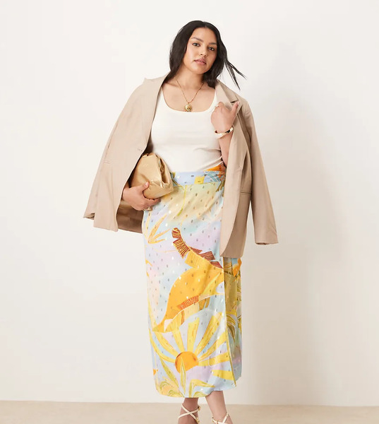  Never Fully Dressed Plus Jaspre Wrap Midaxi Skirt In Mixed Print Multi 
