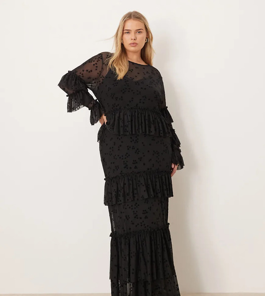  Never Fully Dressed Plus Star Devoree Ruffle Maxi Dress In Black 
