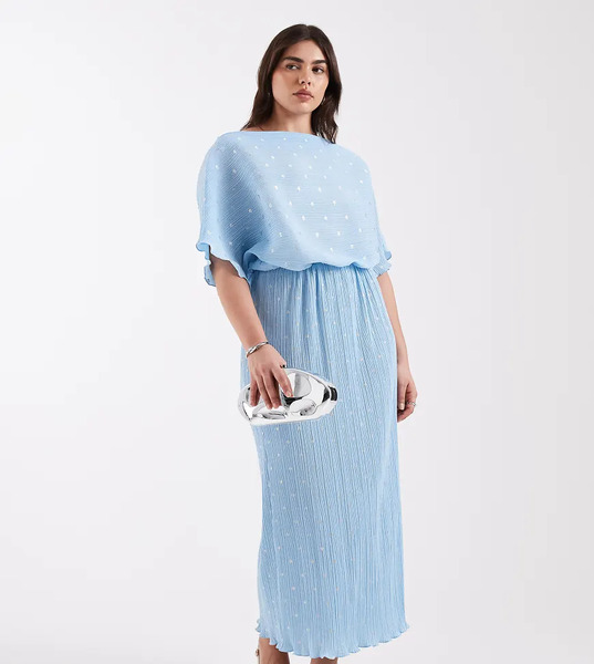  Never Fully Dressed Plus Tilly Off Shoulder Plisse Maxi Dress In Blue 