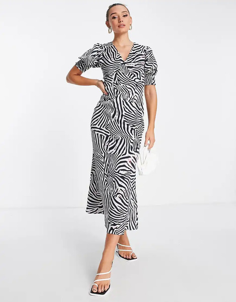  Never Fully Dressed Puff Sleeve Maxi Dress In Zebra Print Multi 