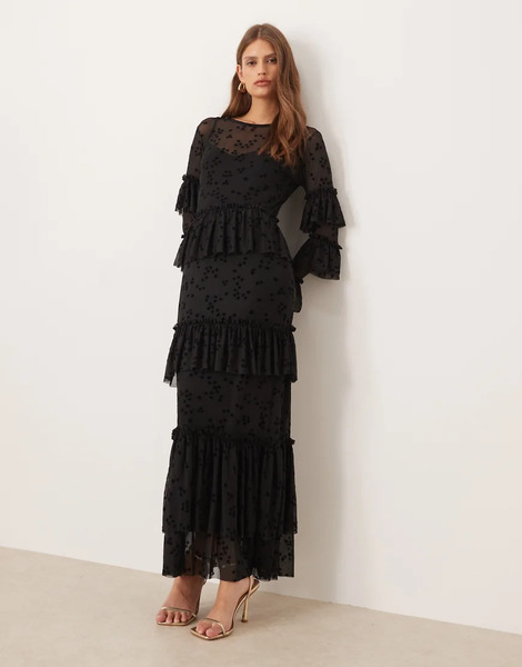  Never Fully Dressed Star Devoree Ruffle Maxi Dress In Black 