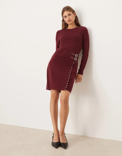  Never Fully Dressed Stud Knitted Mini Dress In Burgundy Red 