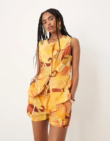  Never Fully Dressed Tailored Waistcoat Co Ord In Abstract Print Multi 