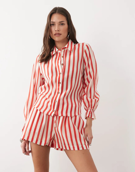  Never Fully Dressed Tie Back Shirt Co Ord In Red Stripe 