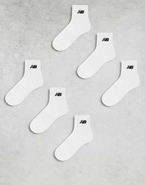  New Balance Logo 6 Pack Ankle Socks In White 