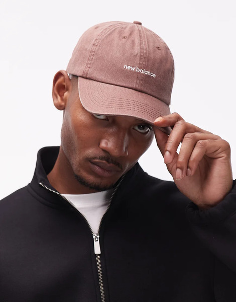  New Balance 6 Panel Linear Logo Hat In Brown 