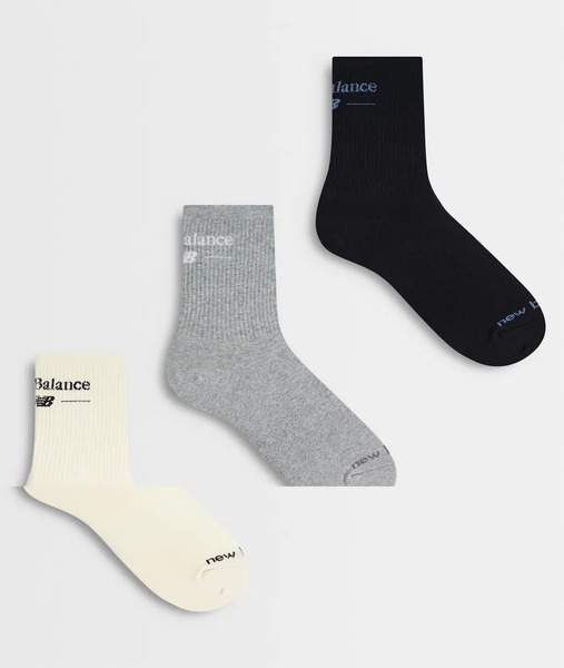  New Balance Script Logo Quarter Crew Sock In Mulit 3 Pack Multi 