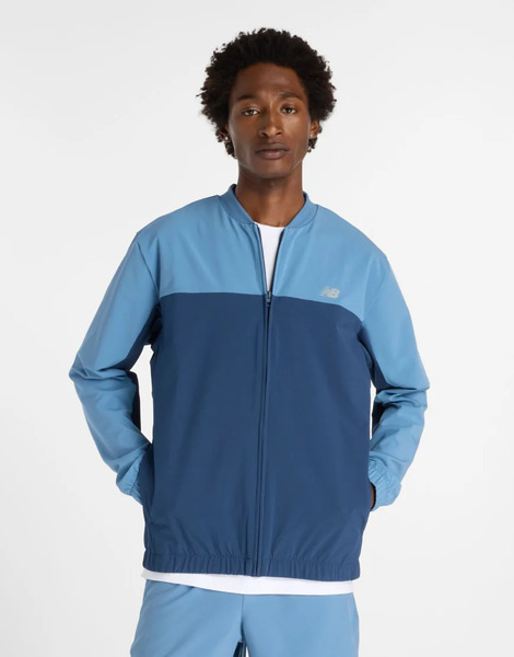  New Balance Stretch Bomber Jacket In Shoreline Blue 