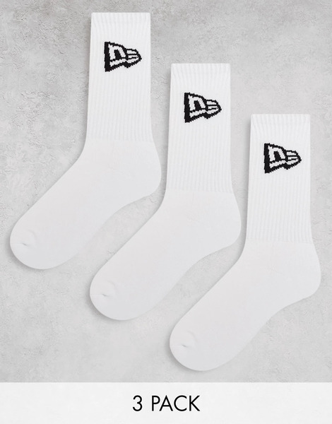  New Era Flag Logo 3 Pack Socks In White 