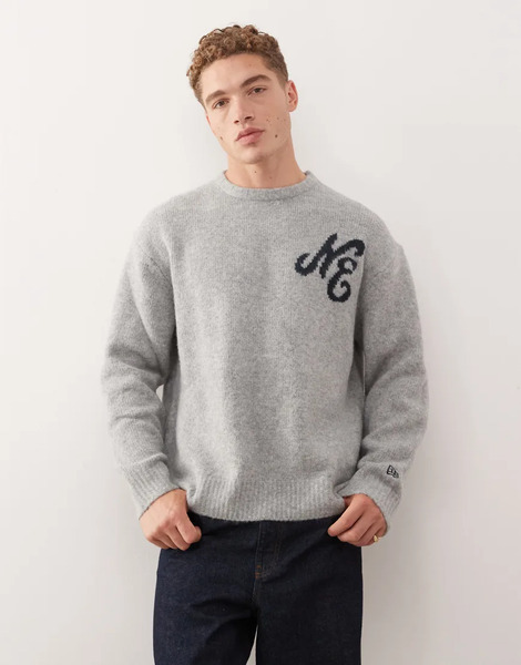  New Era Oversized Knitted Jumper In Grey 