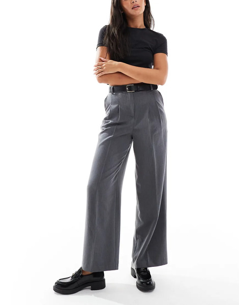  New Look Belted Wide Leg Trousers In Grey 