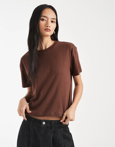  New Look Boxy Tee In Dark Brown 