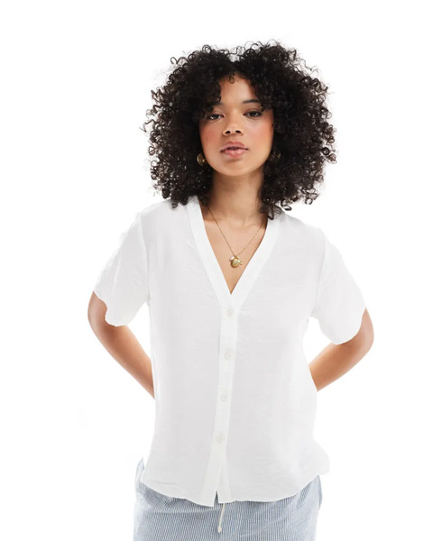  New Look Button Down Shell Top In White 