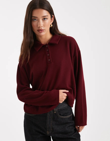  New Look Button Up Polo Jumper In Red 