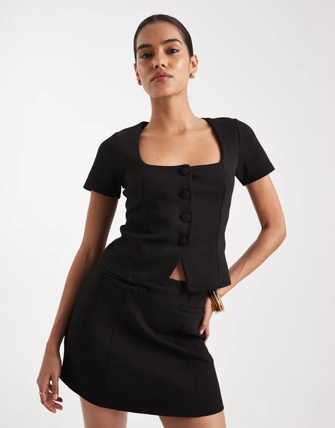  New Look Co Ord Button Through Top In Black 