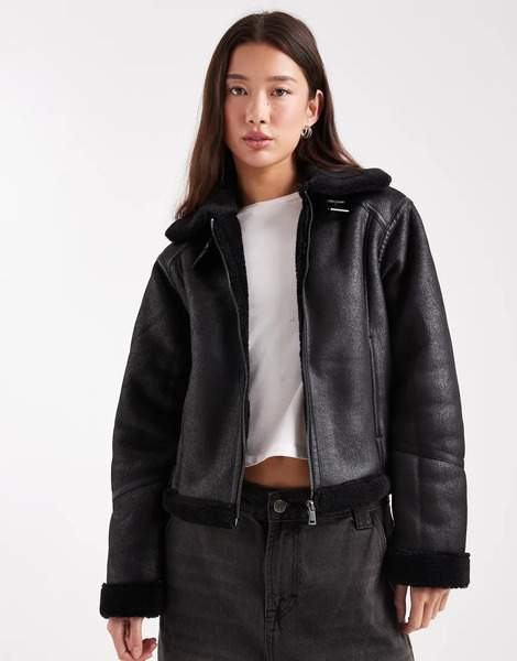  New Look Cropped Aviator Jacket In Black 