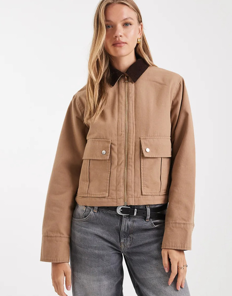  New Look Cropped Barn Jacket In Tan Brown 