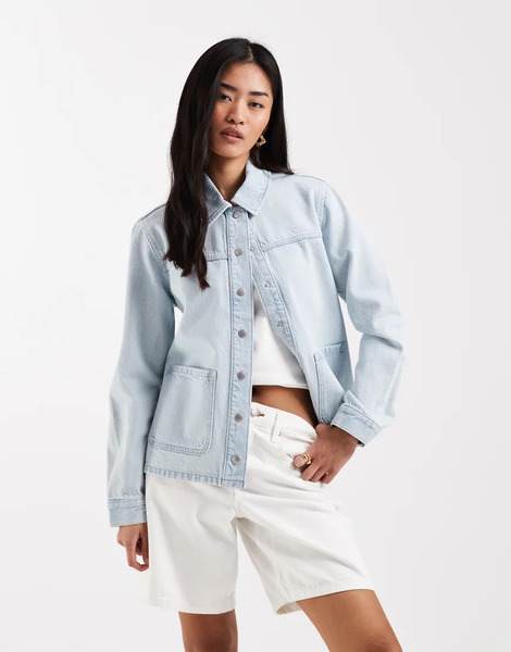 New Look Denim Shacket In Light Blue 