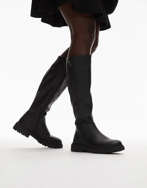  New Look Faux Leather Chunky Knee Boot In Black 