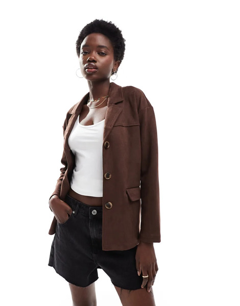  New Look Faux Suede Blazer In Brown 