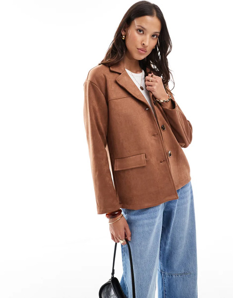  New Look Faux Suede Blazer In Tan Brown 