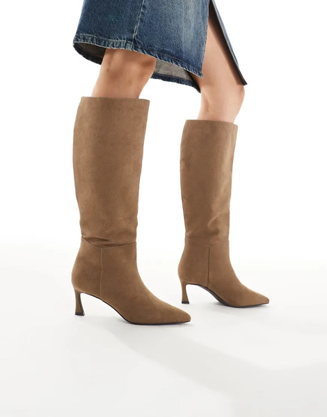 New Look Faux Suede Heeled Knee Boot In Camel Neutral 