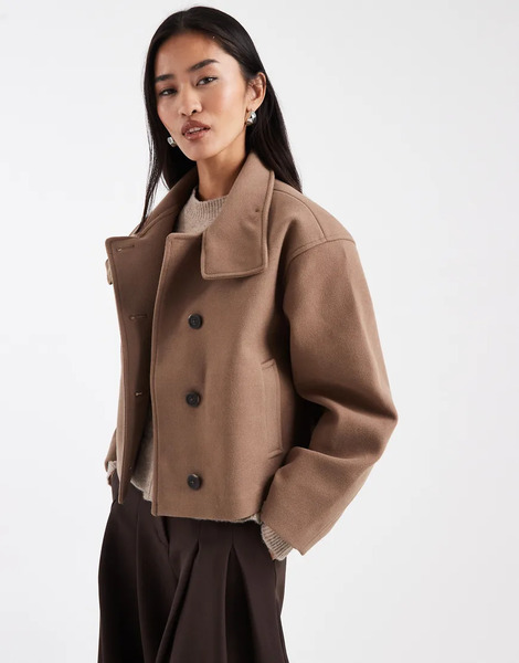  New Look Funnel Neck Button Down Coat In Mink Neutral 