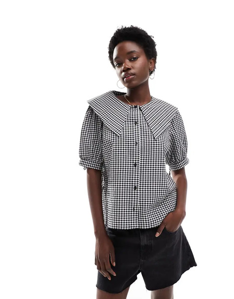  New Look Gingham Collared Shirt In Black 