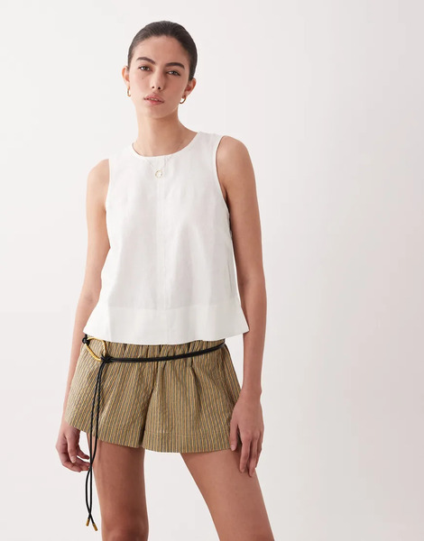  New Look Linen Blend Shell Top In White 