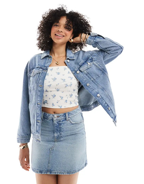  New Look Oversized Denim Jacket In Mid Blue 