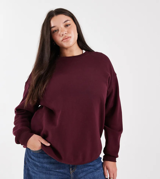  New Look Curve Basic Sweatshirt In Dark Burgundy Red 