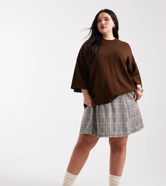  New Look Curve Check Flippy Mini Skirt In Black Pattern 