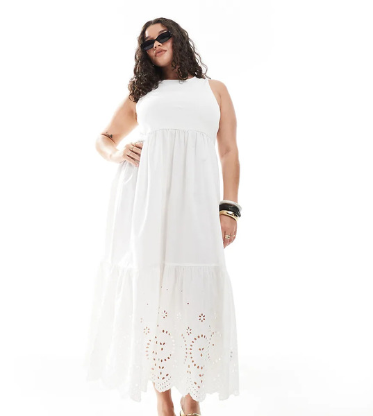  New Look Curve Embroidered Midi Dress In White 