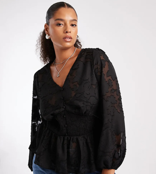  New Look Curve Jacquard Tea Top In Black 