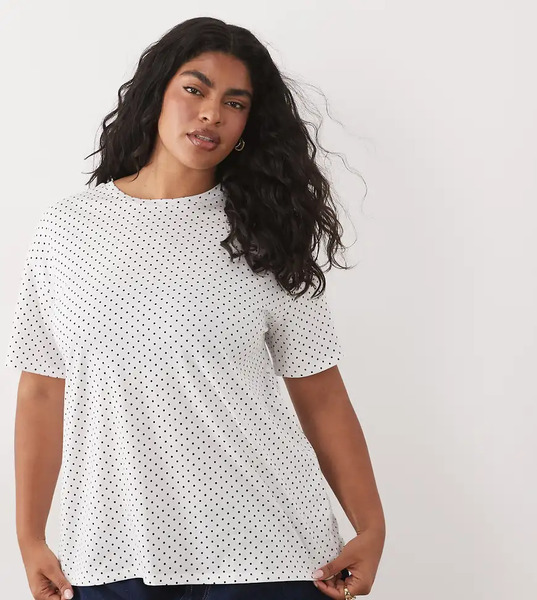  New Look Curve Polka Dot Print Boxy Tee In Cream White 