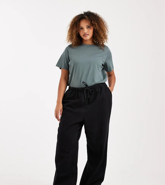  New Look Curve Pull On Wide Leg Jeans In Black 