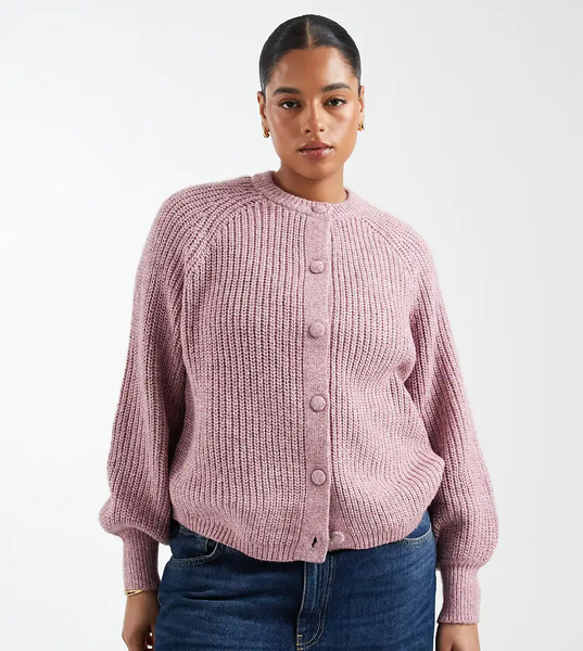  New Look Curve Ribbed Raglan Cardigan In Pink 