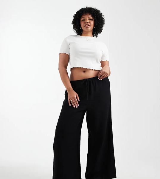  New Look Curve Wide Leg Trousers In Black 