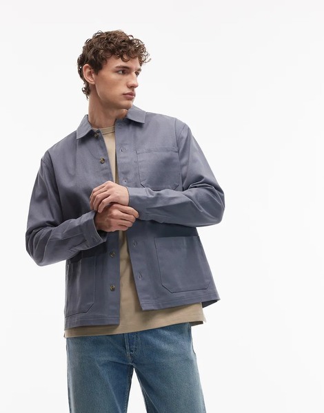  New Look 3 Pocket Shacket In Grey Blue 
