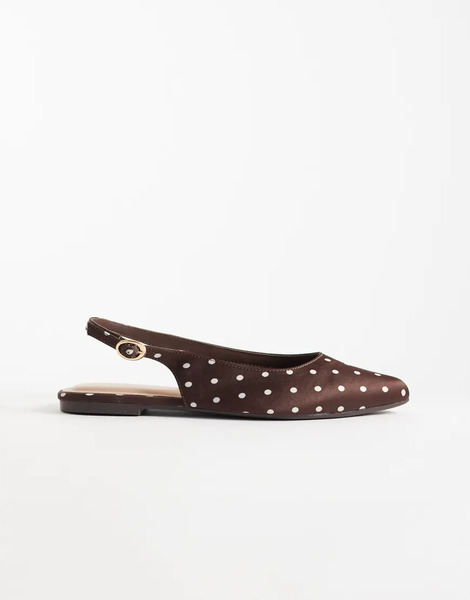  New Look Polka Dot Sling Back Flats In Mid Brown 