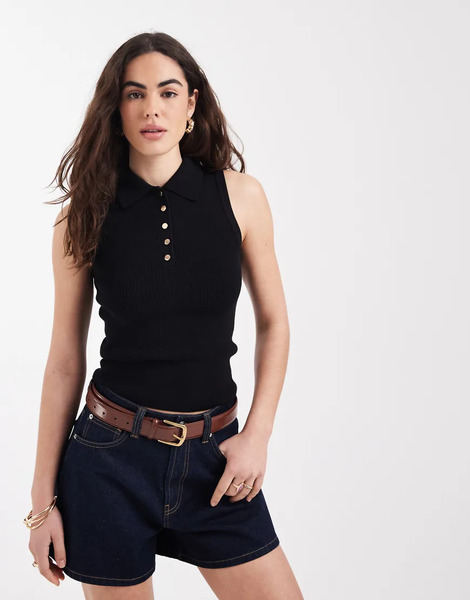  New Look Polo Vest In Black 