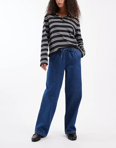  New Look Pull On Wide Leg Jeans In Blue 