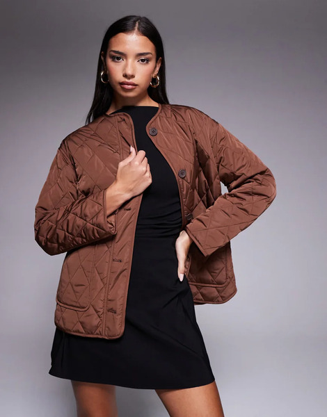  New Look Quilted Jacket In Mid Brown 