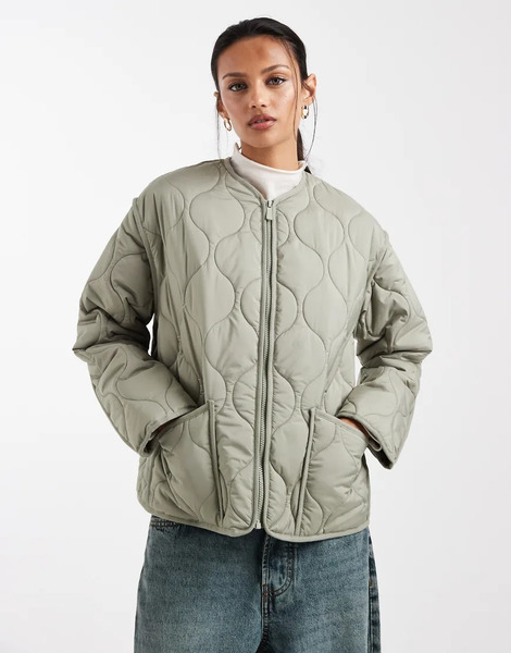  New Look Quilted Padded Jacket In Khaki Green 