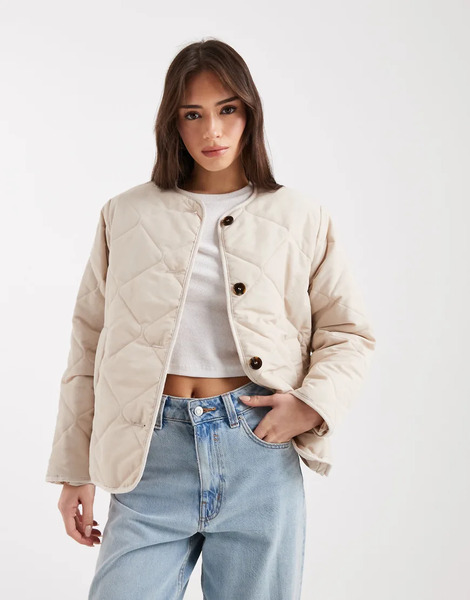  New Look Soft Touch Quilted Jacket In Stone Neutral 