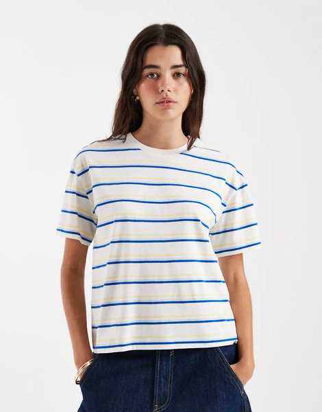  New Look Stripe Boxy Tee In Cream White 