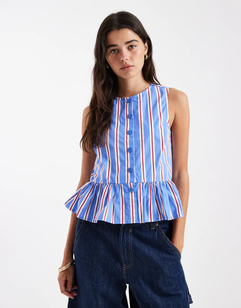  New Look Stripe Peplum Shell Top In Blue 